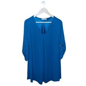 EUC Lush Katy Tab Sleeve Shift Dress Teal Blue